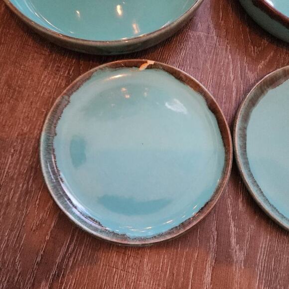 Jaska of California Cascade Ware Blue with Brown Drip Vintage 2 bowls 2 plates - Picture 12 of 13